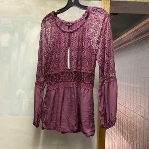 CHARLIE B Lace Detail Blouse in Deep Purple